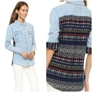 Rails Distressed Chambray Tencel Aztec Southwestern Brady Shirt Grunge